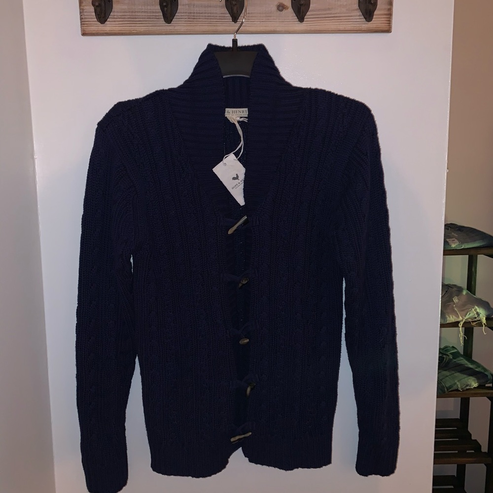 Youth Navy Button Up Cable Sweater; NWT!!